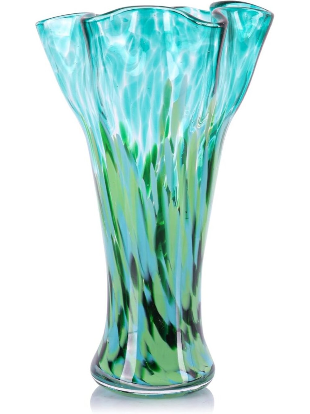 9.0 Teal Green Glass Vases Flower Bouquet Unique Hand Blown Wide Mouth Shelf Dec